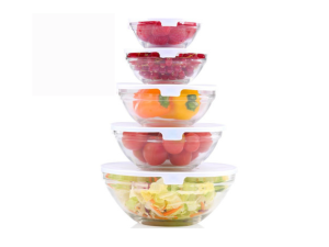 KOMPLET POSODE ZA SHRANJEVANJE HRANE, 5 x STEKLENA POSODA RAZLIČNIH DIMENZIJ, STEKLO