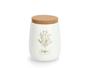 DOZA ZA KAVO, NAPIS COFFE,750ML, KERAMIKA, PLUTA, KREMNO BELA BARVA