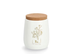 DOZA ZA ČAJ, NAPIS TEA, 750ML, KERAMIKA, PLUTA, KREMNO BELA BARVA